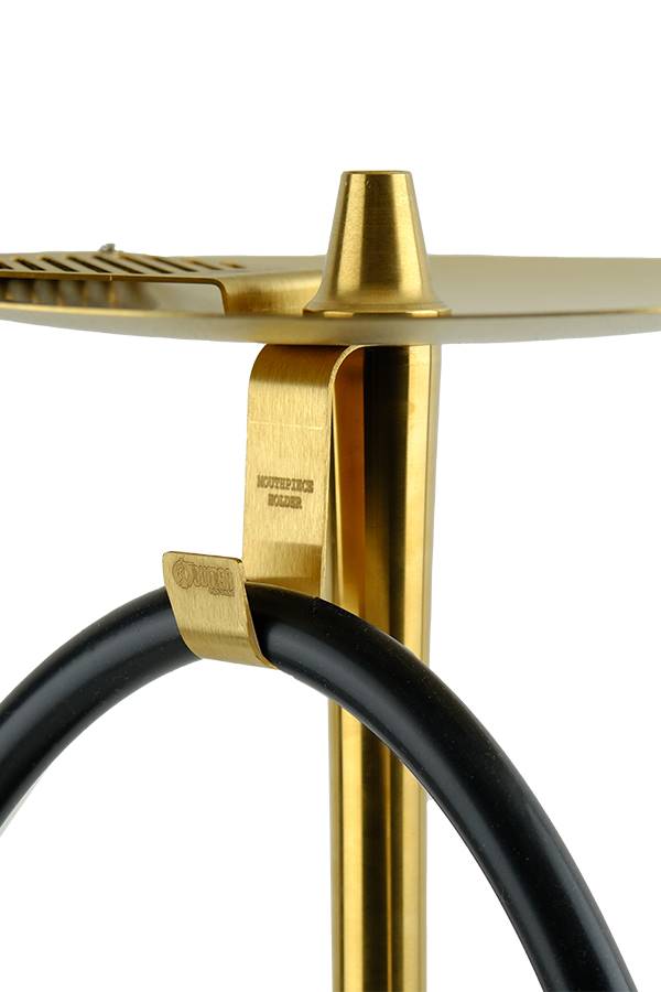 Gold Pipe Holder with black hose