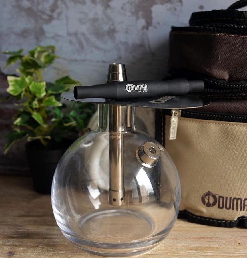 Clear round shape glass hookah with travelling bag from Oduman