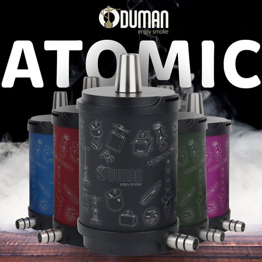 Oduman Atomic Hookah collection displayed in multiple colors, including black, red, blue, green, and purple.